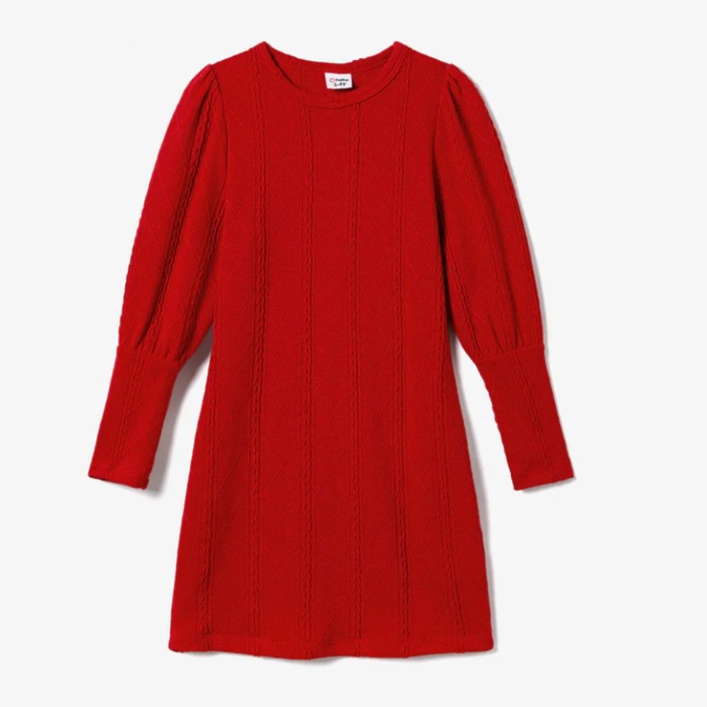 Girls Red Puff Sleeve Dress